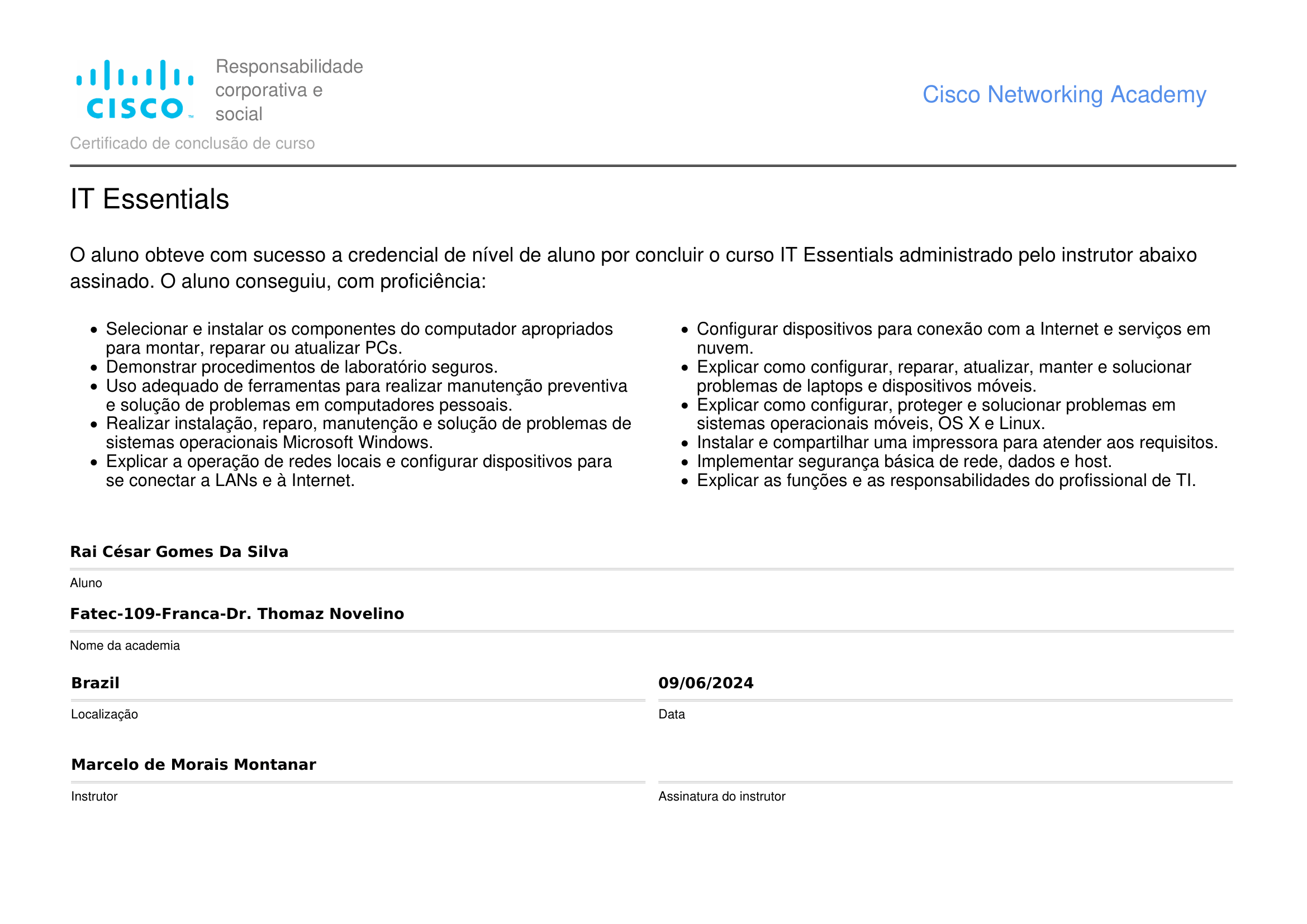 Certificado IT Essential - Cisco